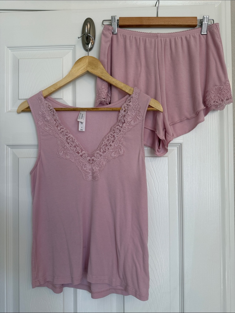 Auden Lace-Trim Tank & Shorts Set - Mauve Pink